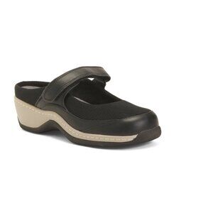 SOFTWALK Black Leather Arcadia Comfort Mary Jane Clogs